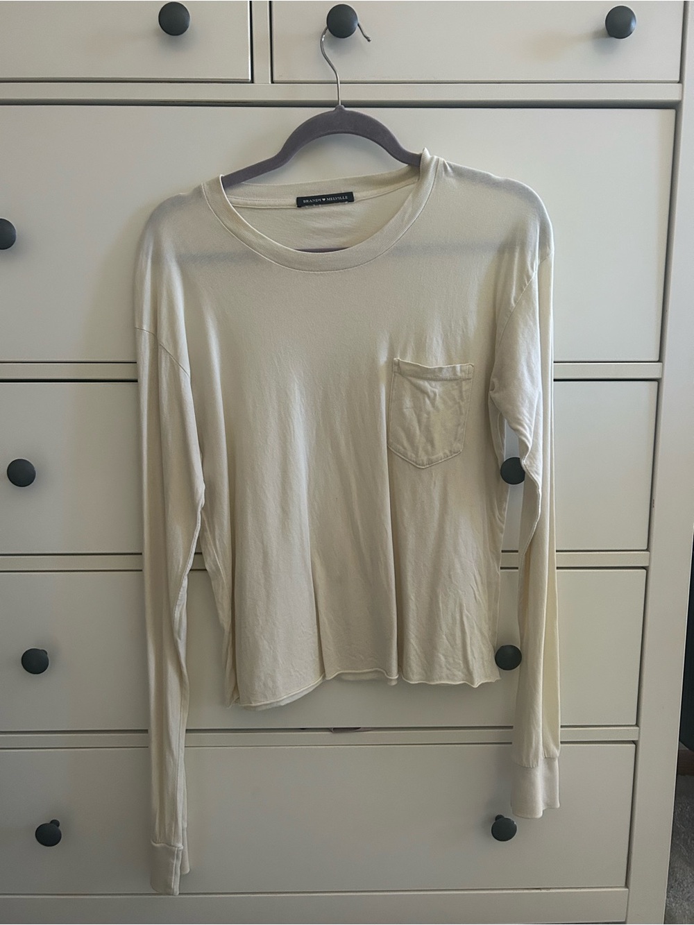 Brandy Melville Cream Long Sleeve Pocket Tee